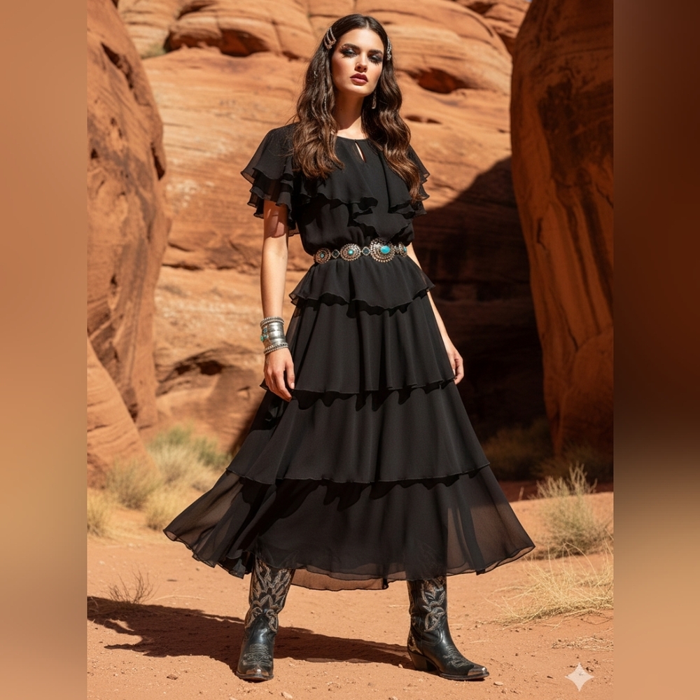 Elegant Vintage Saks Fifth Avenue Black Layered Dress